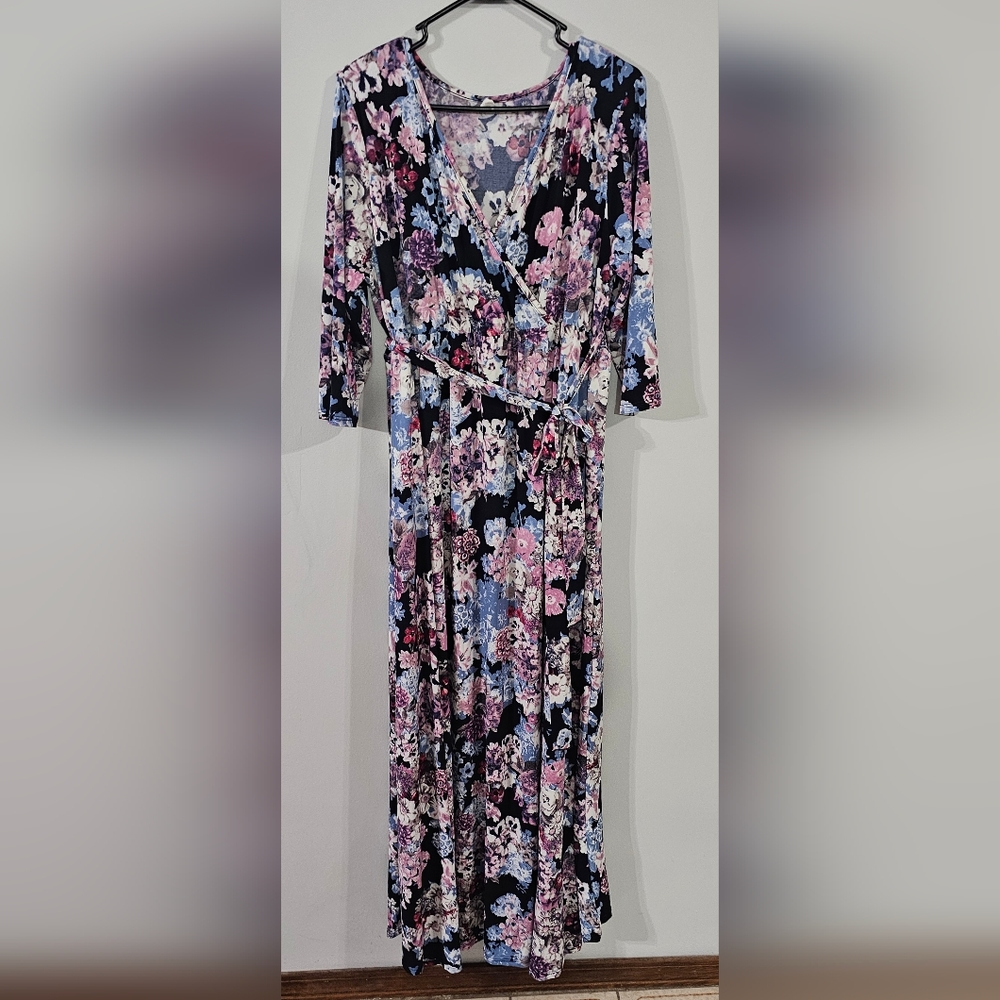 Floral Wrap Maxi Dress - Pink & Blue